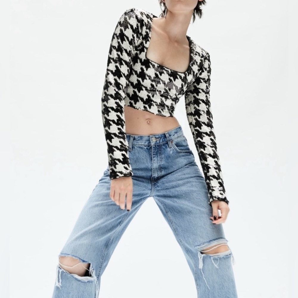 Zara Sequined Crop Top EUC Size L